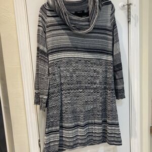 Style&co Black White OX 100% Cotton Womans 3/4 Sleeve cowl neck Dress 533